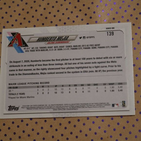 Humberto Mejia #139 Baseball Card - Picture 2 of 2